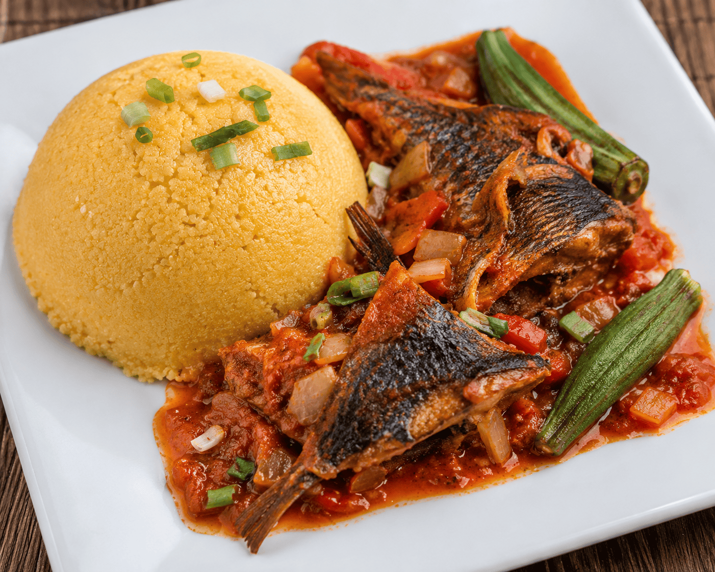 Cou-Cou and Flying Fish, the national dish of Barbados (illustrative)