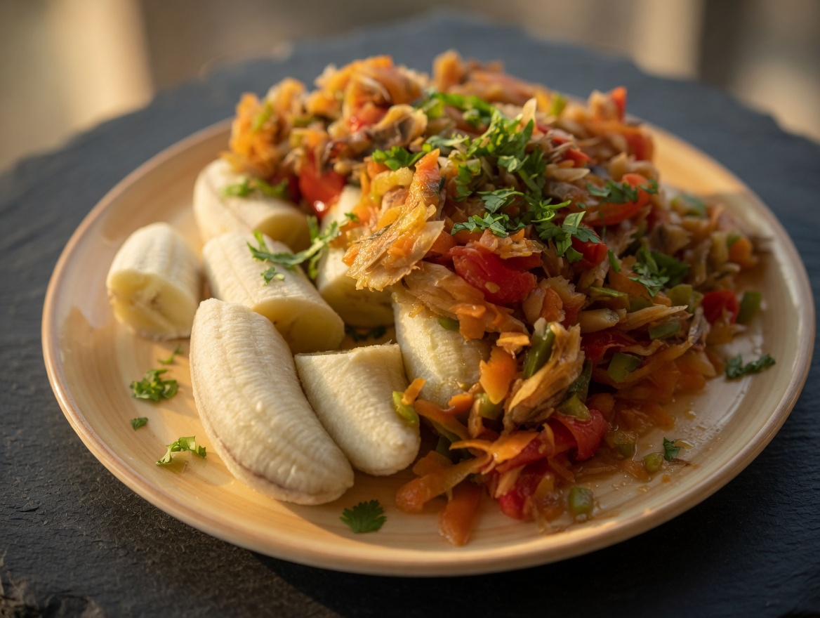 Green Fig and Saltfish, the national dish of St Lucia (illustrative)